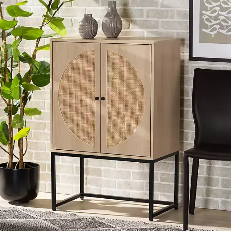 Cabinets & Sideboards-Kirklands Home Natural Cane and Wood 2-Door Cabinet