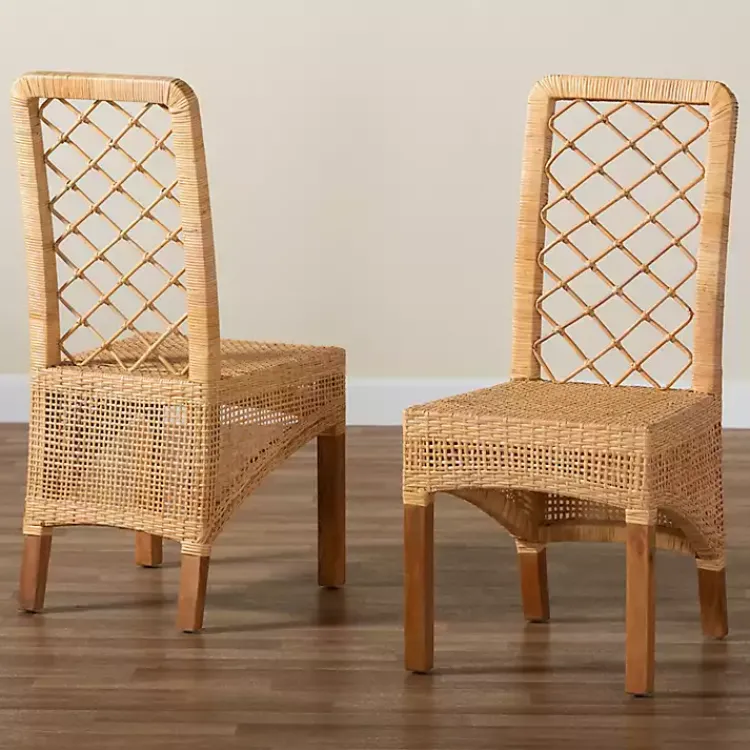 Dining Chairs-Kirklands Home Natural Rat Woven Back Dining Chairs, Set of 2 Tan