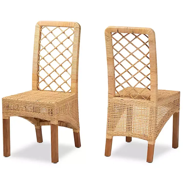 Dining Chairs-Kirklands Home Natural Rat Woven Back Dining Chairs, Set of 2 Tan