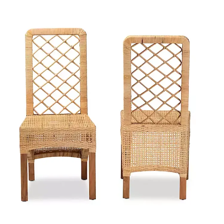 Dining Chairs-Kirklands Home Natural Rat Woven Back Dining Chairs, Set of 2 Tan