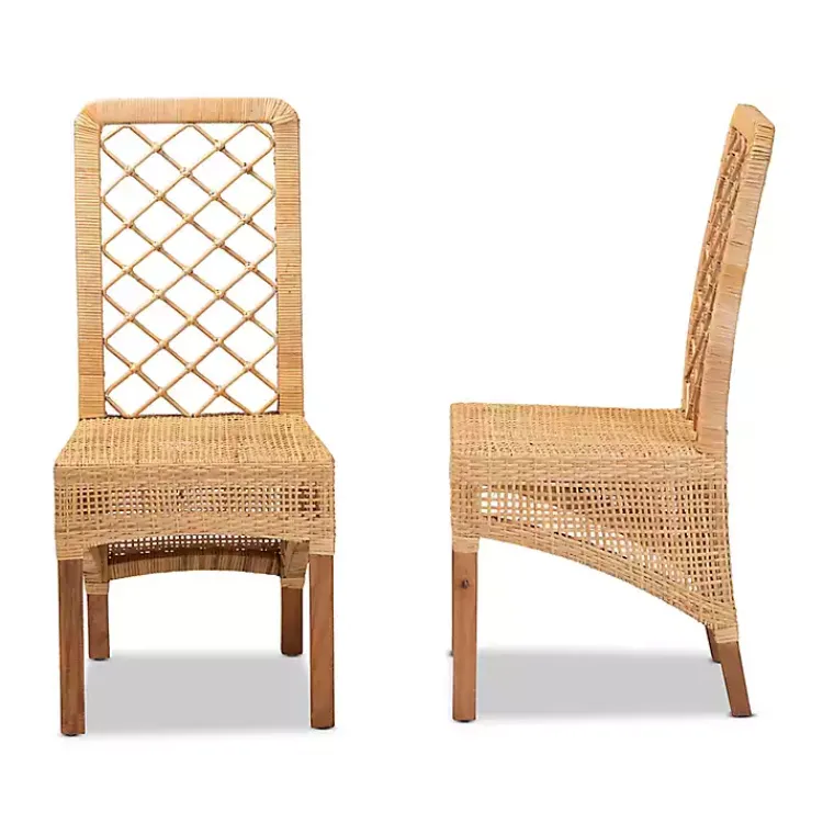 Dining Chairs-Kirklands Home Natural Rat Woven Back Dining Chairs, Set of 2 Tan