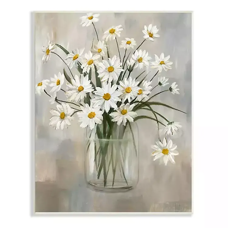 Canvas Art-Kirklands Home Daisy Bloom Bouquet Potted Flower Wall Plaque Gray