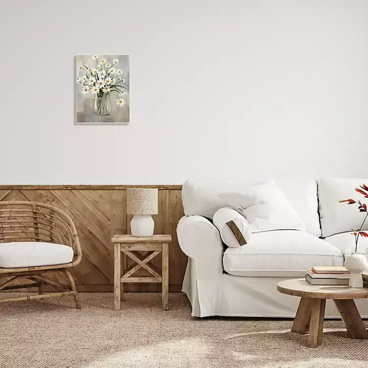 Canvas Art-Kirklands Home Daisy Bloom Bouquet Potted Flower Wall Plaque Gray