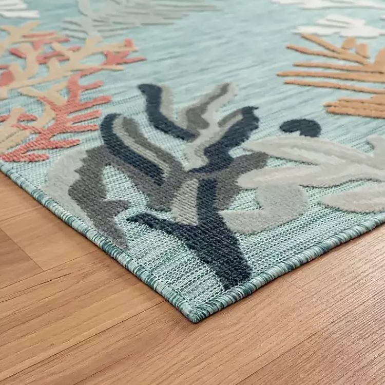 Outdoor Rugs-Kirklands Home Teal Coral Reef Area Rug, 5x7 Blue