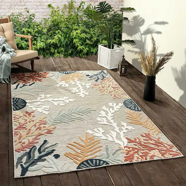 Outdoor Rugs-Kirklands Home Beige Coral Reef Area Rug, 5x7 Tan