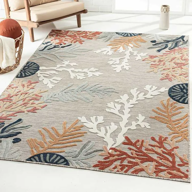 Outdoor Rugs-Kirklands Home Beige Coral Reef Area Rug, 5x7 Tan
