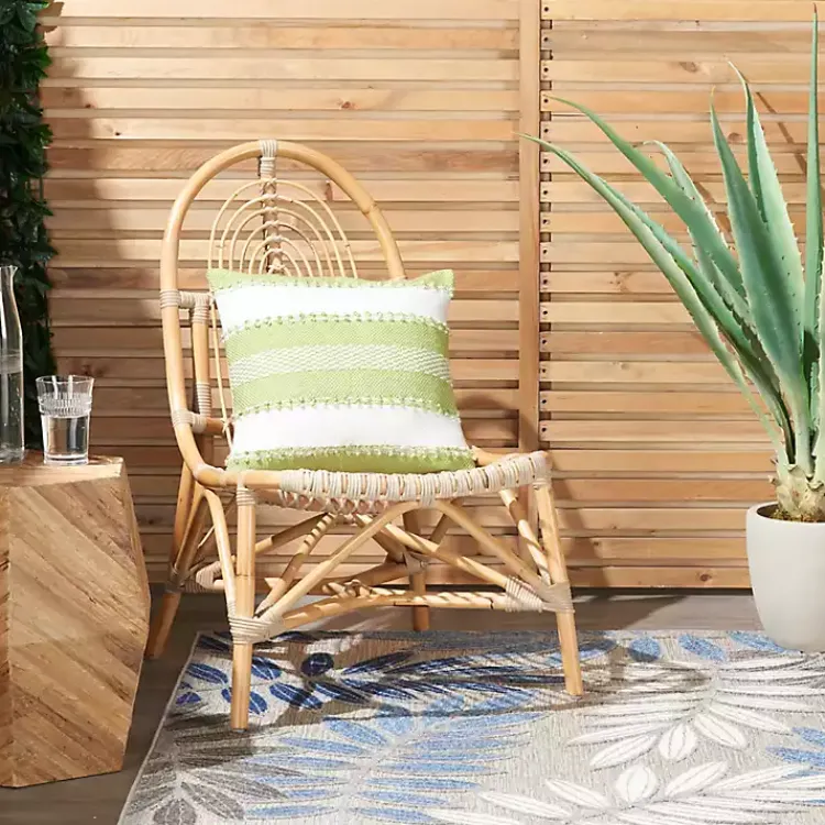 Outdoor Cushions & Pillows-Kirklands Home Lime Woven Stripe Reversible Outdoor Square Pillow