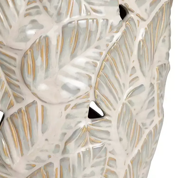 Table Lamps-Kirklands Home Cream Silver Ceramic Leaf Cutout Table Lamp White