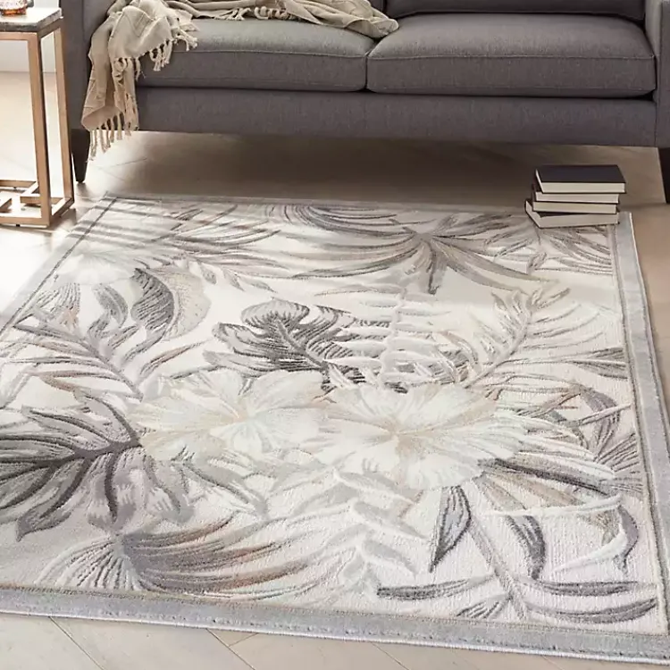 Area Rugs-Kirklands Home Ivory Grand Leaf Coastal Area Rug, 5x7