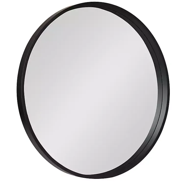 Decorative Mirrors-Kirklands Home Round Black Wood Travis Accent Mirror