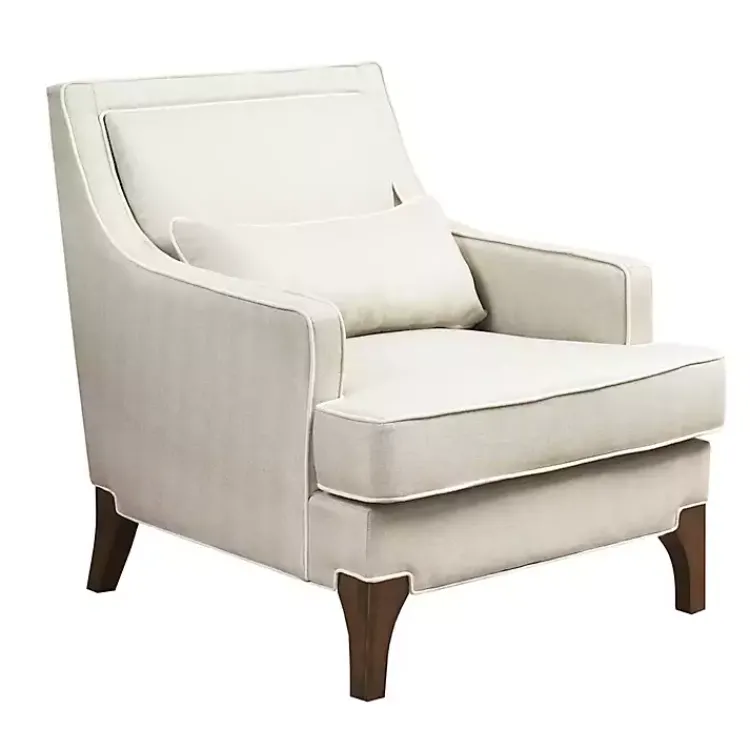 Accent Chairs-Kirklands Home Cream and White Contrast Welting Accent Chair Ivory