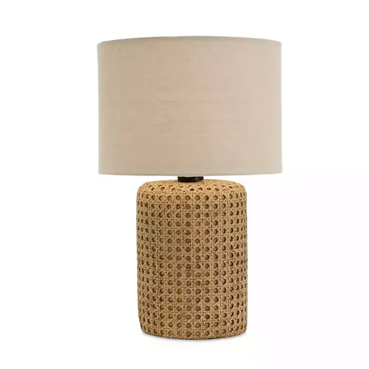 Table Lamps-Kirklands Home Faux Woven Wood and Linen Table Lamp Tan