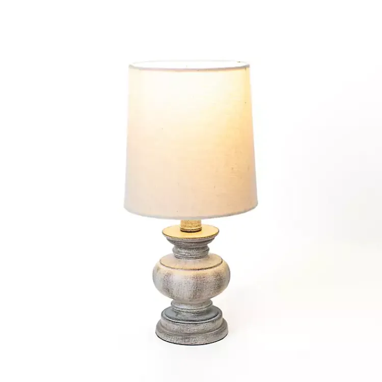 Table Lamps-Kirklands Home Distressed Gray Baluster Mini Table Lamp Tan