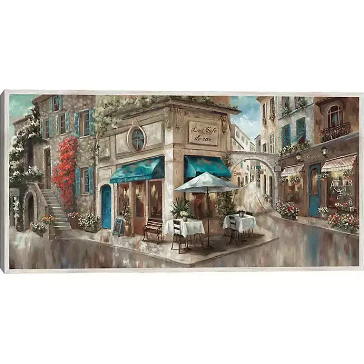 Canvas Art-Kirklands Home Corner Cafe Framed Canvas Art Print Gray