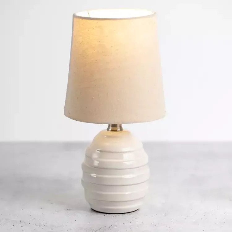 Table Lamps-Kirklands Home Glazed Ivory Stride Mini Table Lamp Tan