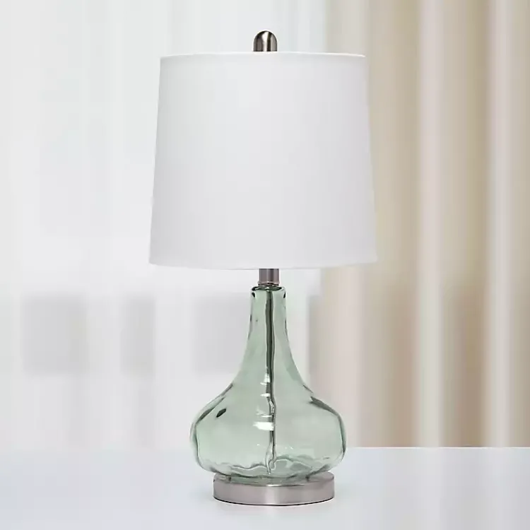 Table Lamps-Kirklands Home Green Glass Ripple Table Lamp White