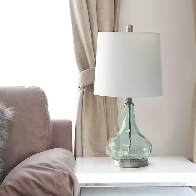 Table Lamps-Kirklands Home Green Glass Ripple Table Lamp White