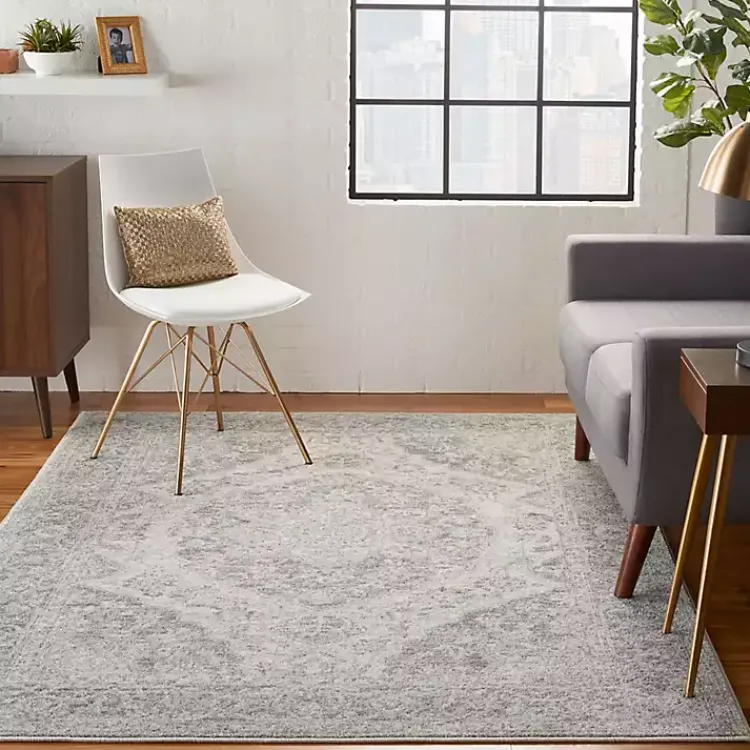 Area Rugs-Kirklands Home Ivory and Gray Oushak Medallion Area Rug, 5x7