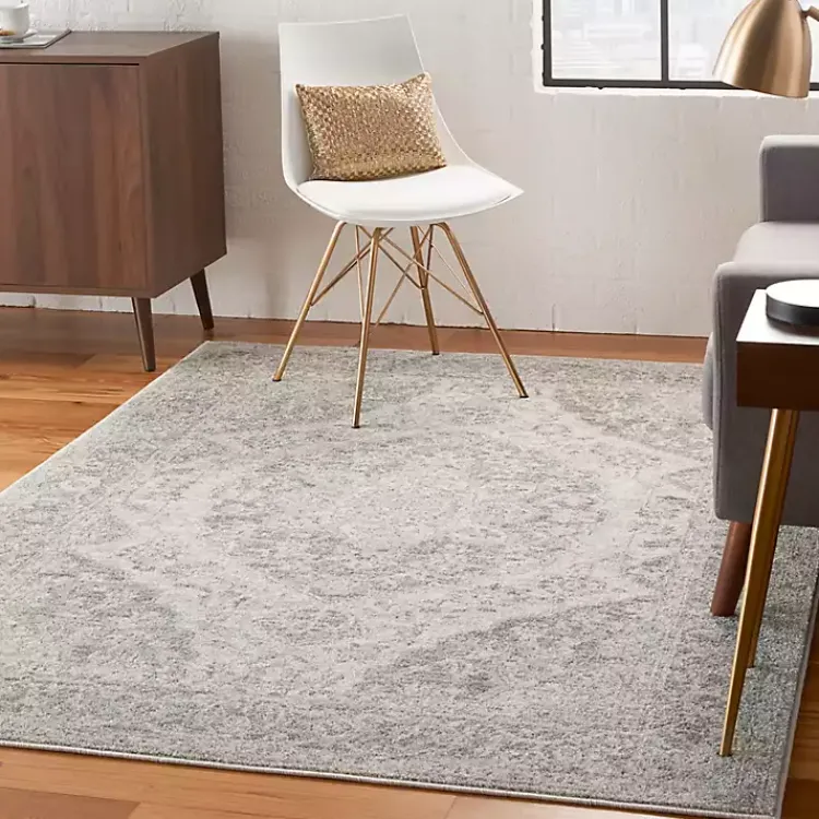 Area Rugs-Kirklands Home Ivory and Gray Oushak Medallion Area Rug, 5x7