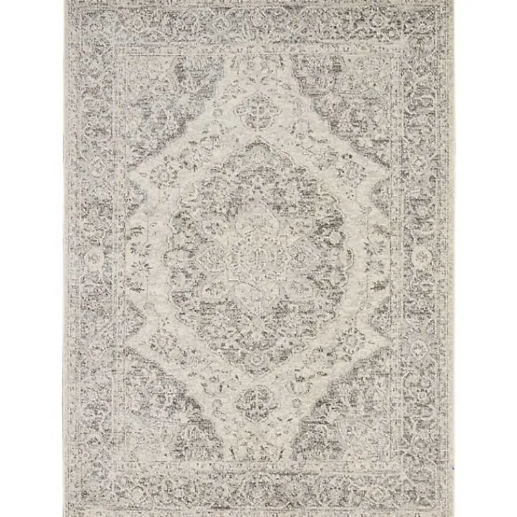 Area Rugs-Kirklands Home Ivory and Gray Oushak Medallion Area Rug, 6x9