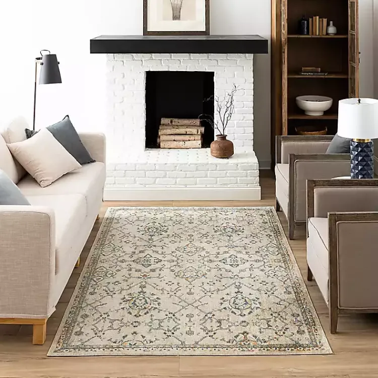 Area Rugs-Kirklands Home Cream Granary Floral Area Rug, 6x9 Ivory