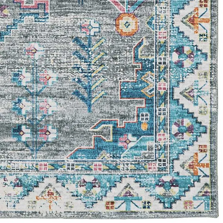 Area Rugs-Kirklands Home Gray and Blue Barron Washable Area Rug, 5x7