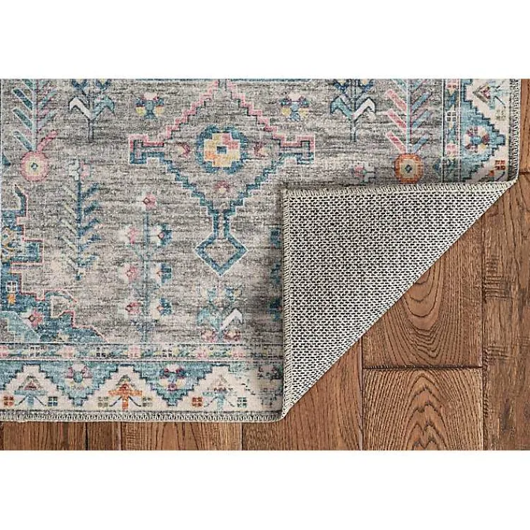 Area Rugs-Kirklands Home Gray and Blue Barron Washable Area Rug, 5x7