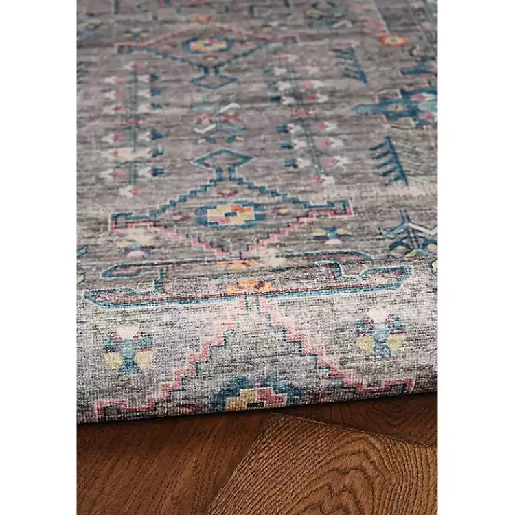 Area Rugs-Kirklands Home Gray and Blue Barron Washable Area Rug, 5x7