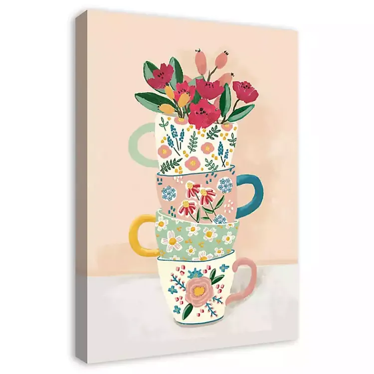Canvas Art-Kirklands Home Stacked Floral Mugs Canvas Art Print