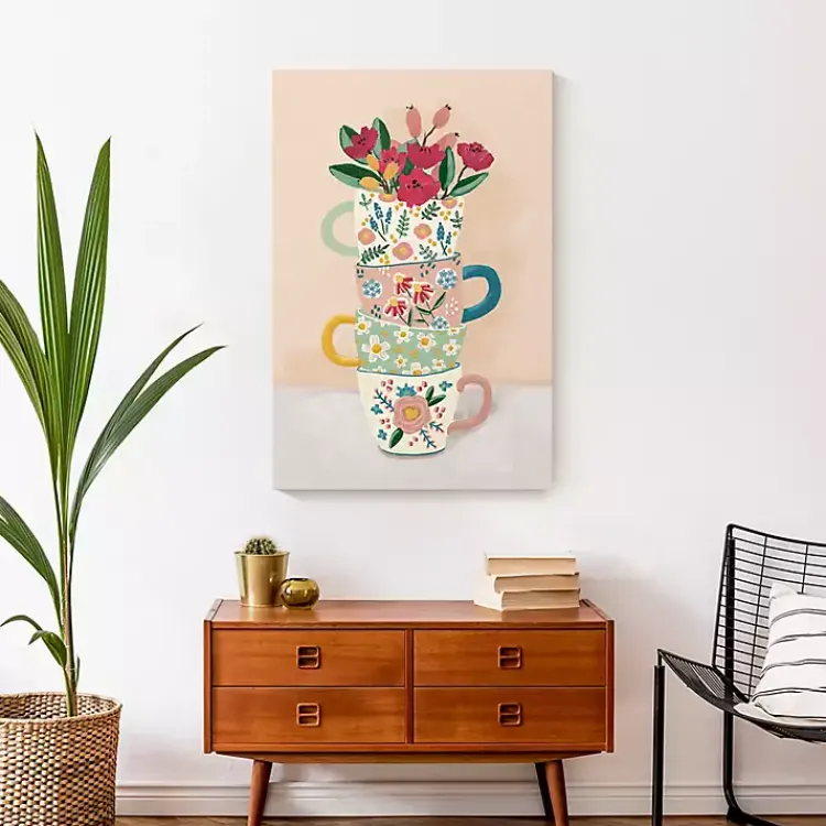 Canvas Art-Kirklands Home Stacked Floral Mugs Canvas Art Print