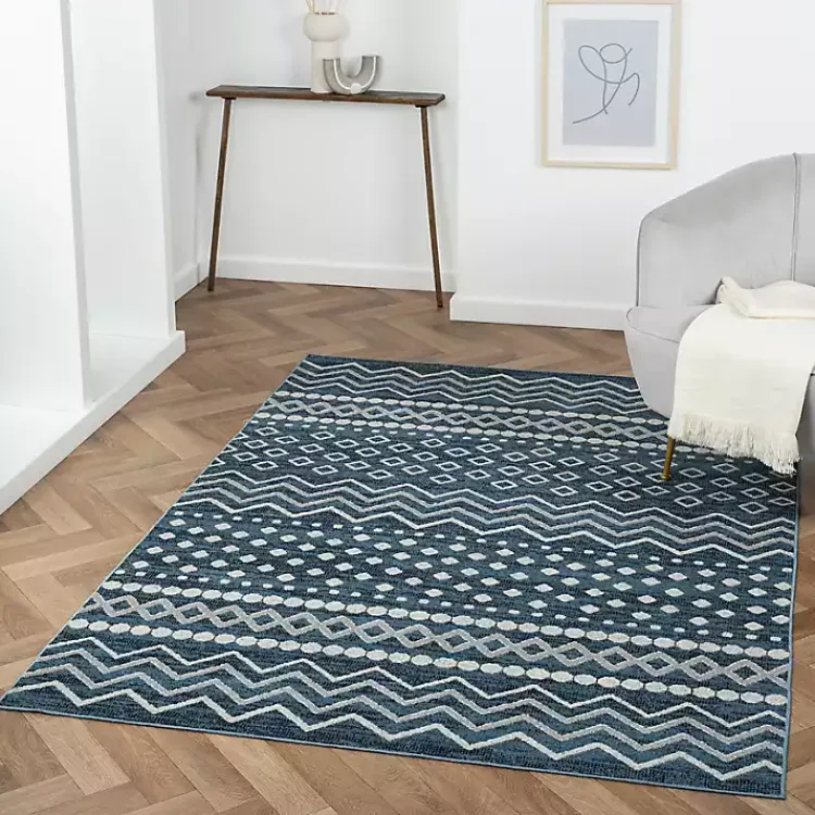 Area Rugs-Kirklands Home Geometric Stripe Washable Area Rug, 5x7 Blue