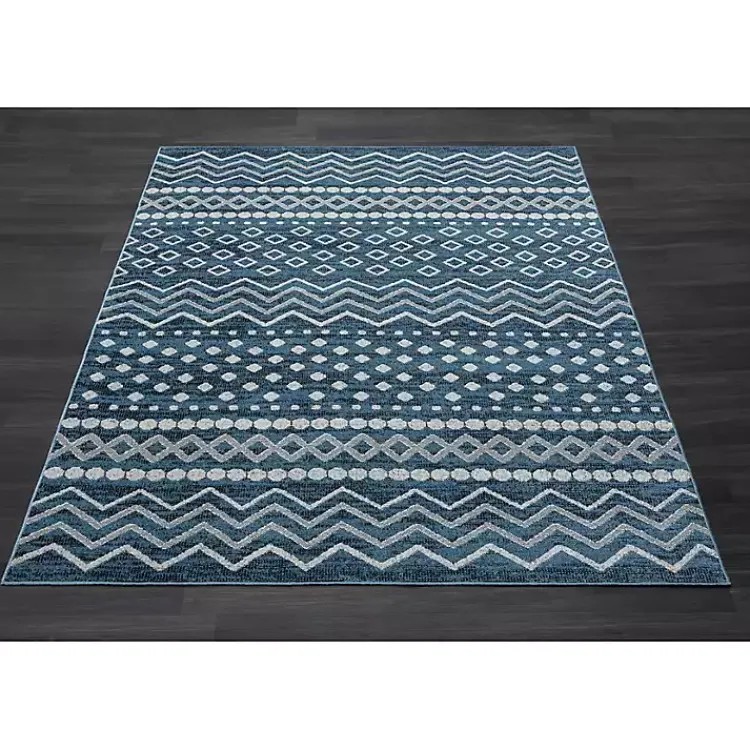 Area Rugs-Kirklands Home Geometric Stripe Washable Area Rug, 5x7 Blue