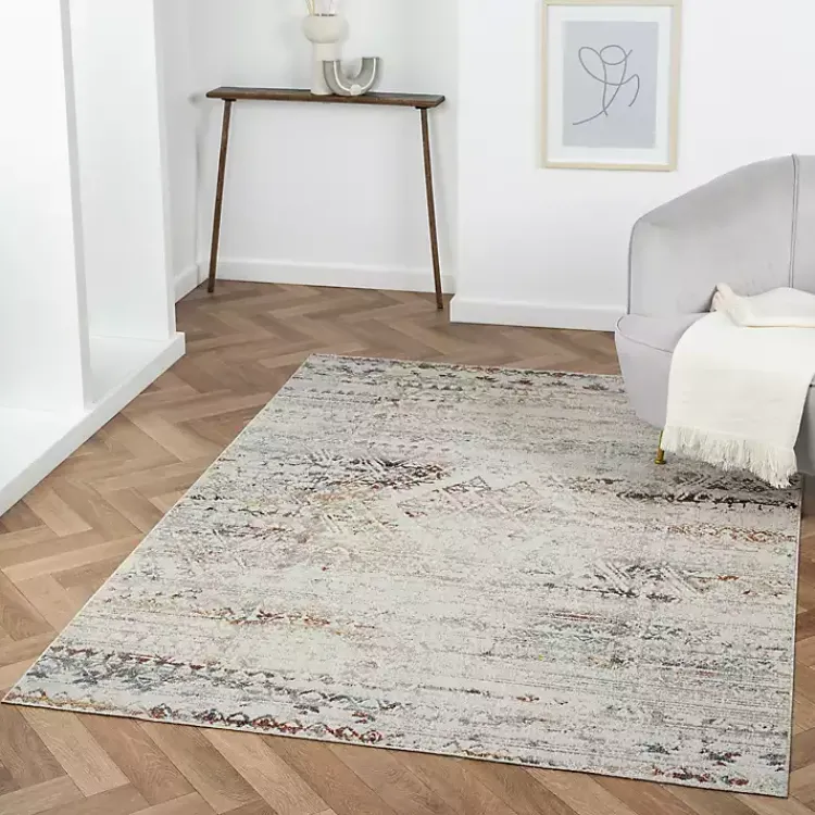 Area Rugs-Kirklands Home Distressed Medallion Washable Area Rug, 5x7 Ivory