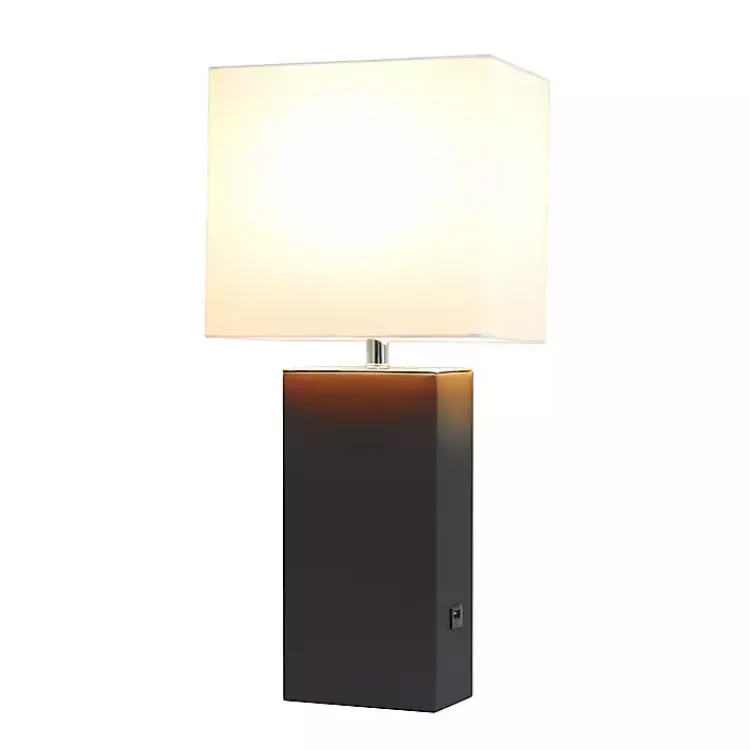 Table Lamps-Kirklands Home Faux Leather Charging Table Lamp Black