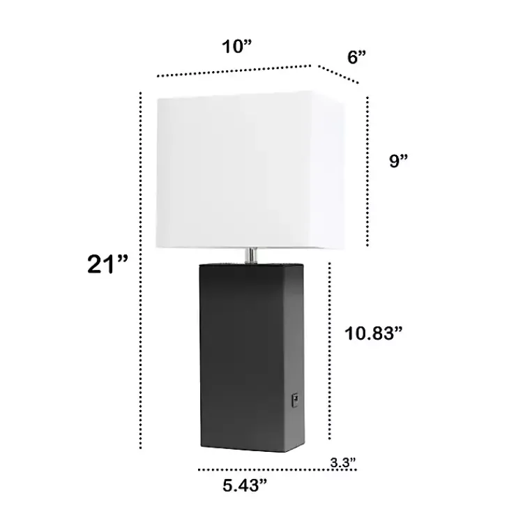 Table Lamps-Kirklands Home Faux Leather Charging Table Lamp Black