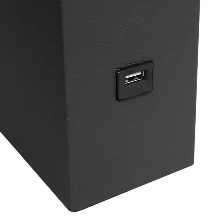 Table Lamps-Kirklands Home Faux Leather Charging Table Lamp Black
