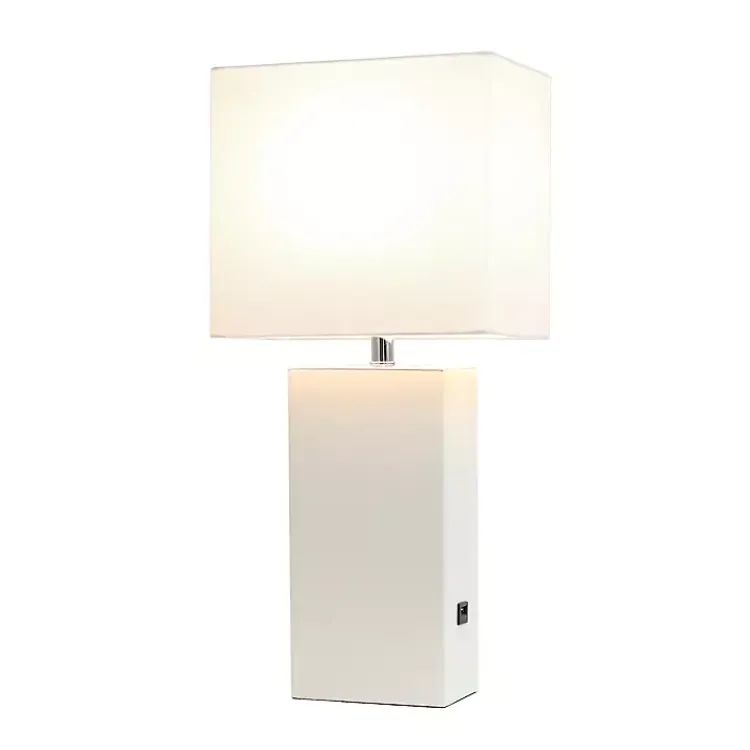 Table Lamps-Kirklands Home Faux Leather Charging Table Lamp White