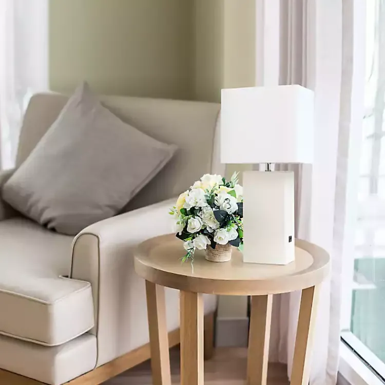 Table Lamps-Kirklands Home Faux Leather Charging Table Lamp White