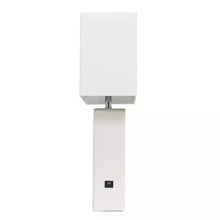 Table Lamps-Kirklands Home Faux Leather Charging Table Lamp White