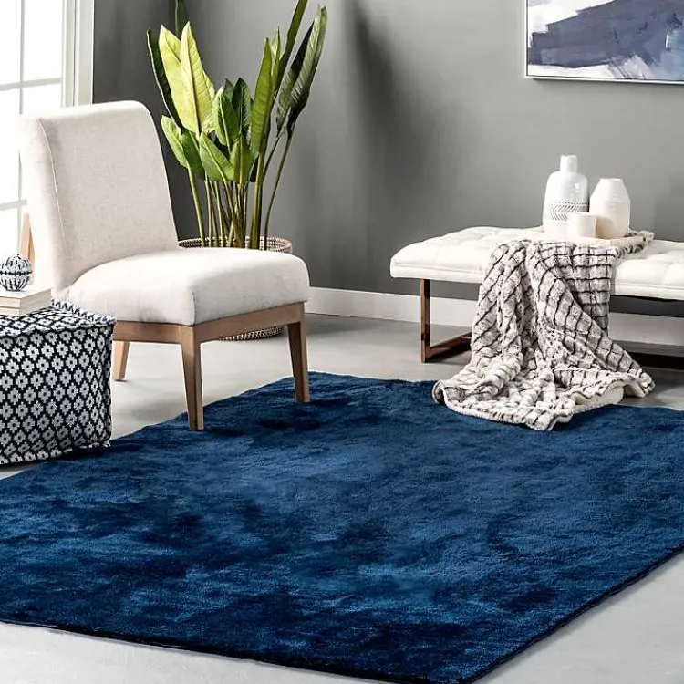 Area Rugs-Kirklands Home Navy Shag Washable Area Rug, 5x8 Blue