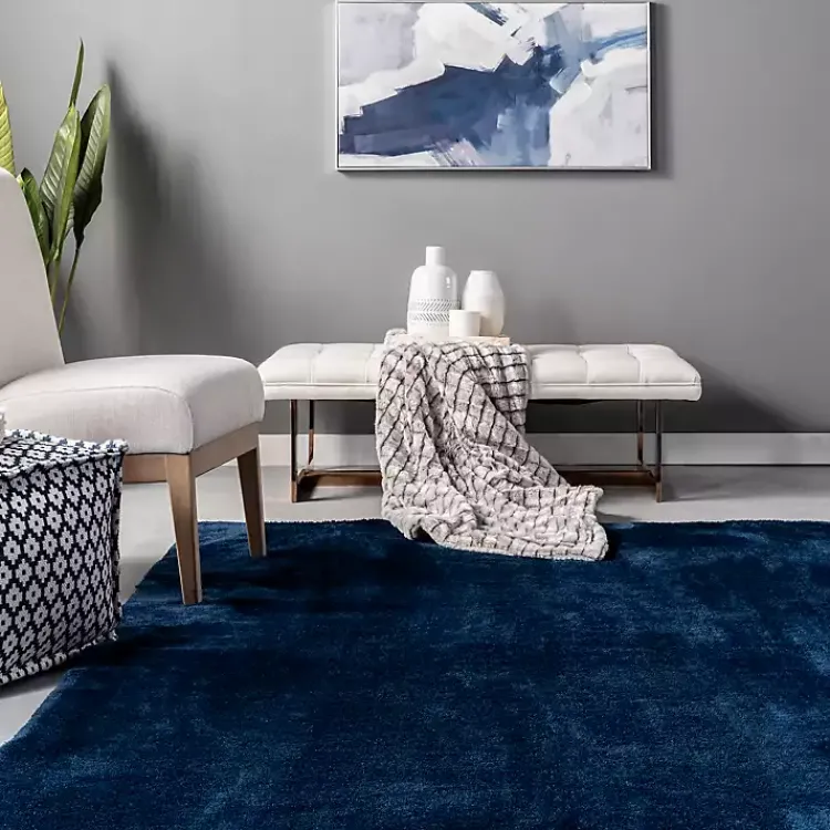 Area Rugs-Kirklands Home Navy Shag Washable Area Rug, 5x8 Blue