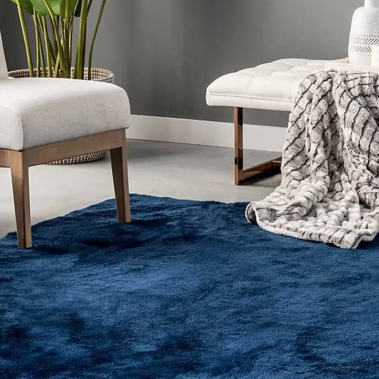 Area Rugs-Kirklands Home Navy Shag Washable Area Rug, 6x9 Blue