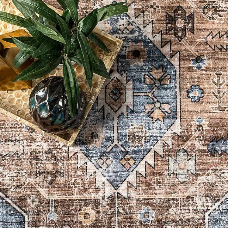 Area Rugs-Kirklands Home Blue Distressed Medallion Washable Area Rug, 5x8