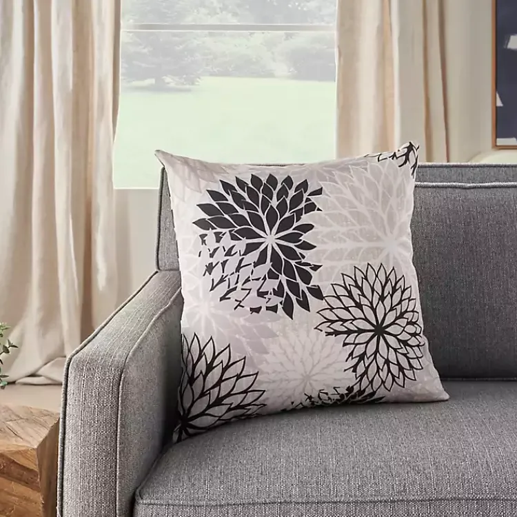 Outdoor Cushions & Pillows-Kirklands Home Floral Chevron Outdoor Throw Pillow Black