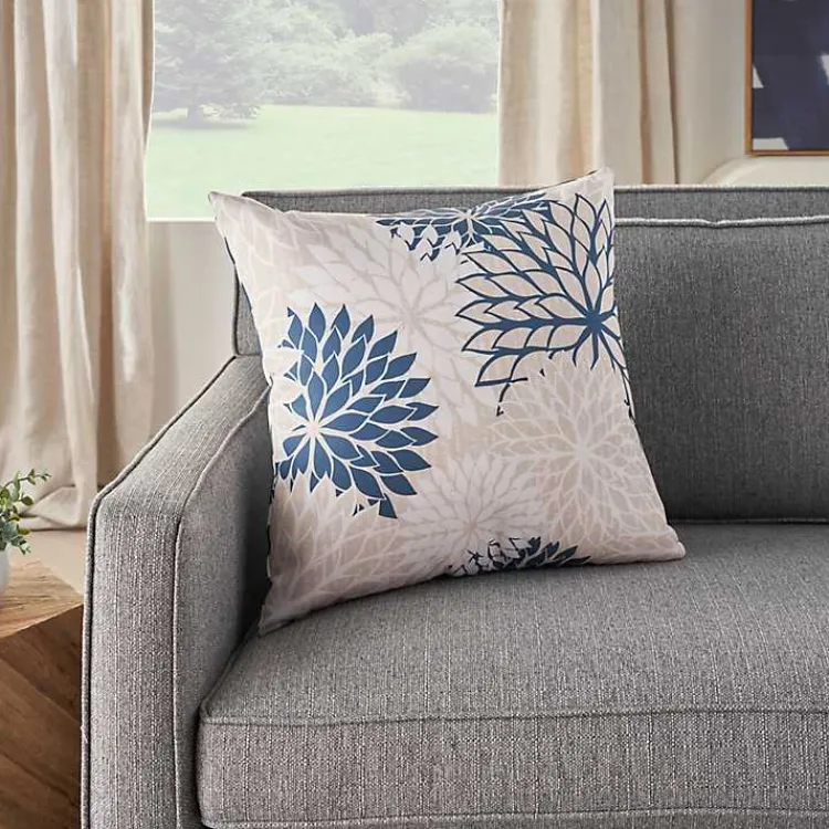 Outdoor Cushions & Pillows-Kirklands Home Navy Floral Chevron Outdoor Throw Pillow Blue