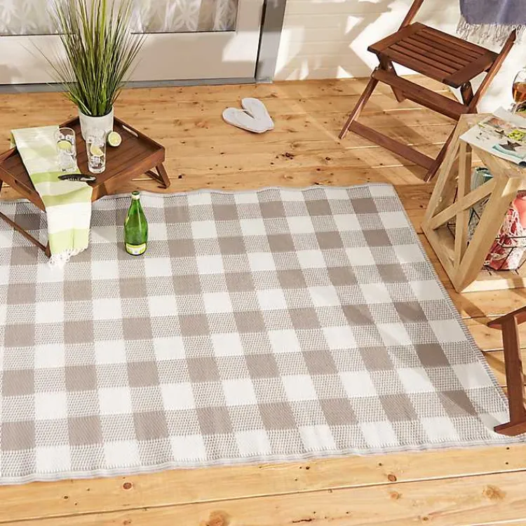 Outdoor Rugs-Kirklands Home Stone & White Buffalo Check Outdoor Area Rug, 4x6