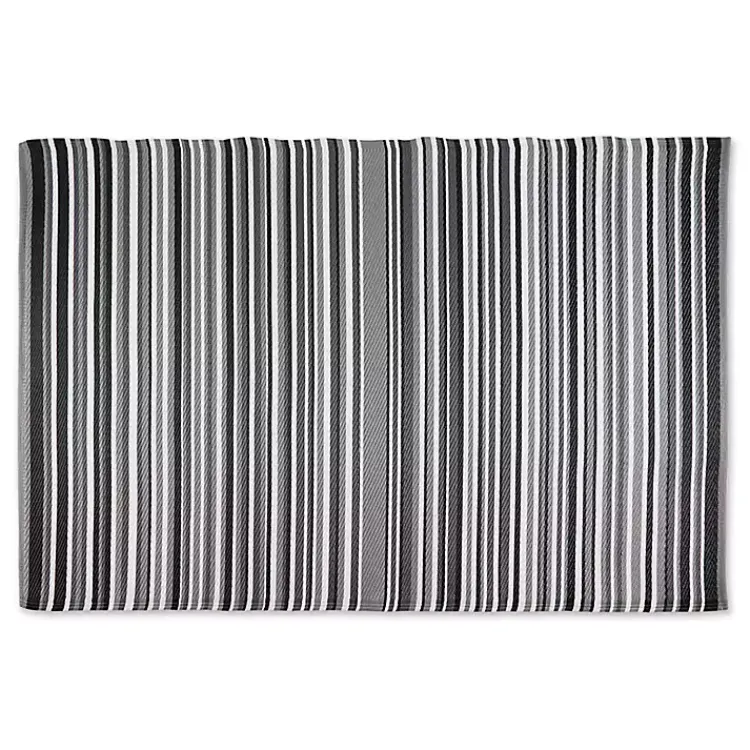 Outdoor Rugs-Kirklands Home Black Barcode Stripe Outdoor Area Rug, 4x6