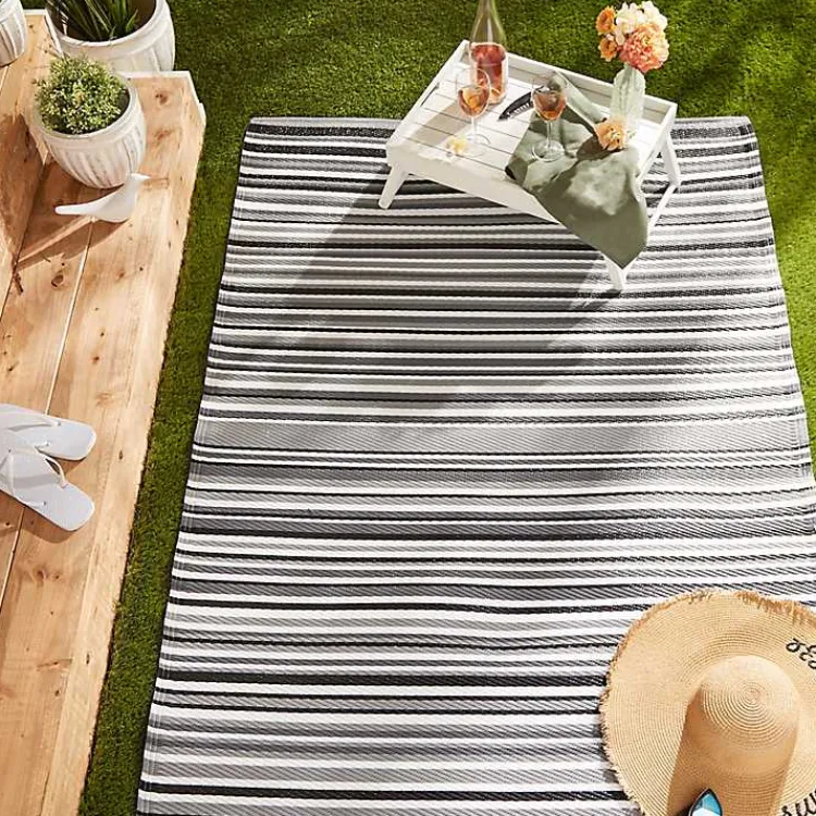 Outdoor Rugs-Kirklands Home Black Barcode Stripe Outdoor Area Rug, 4x6