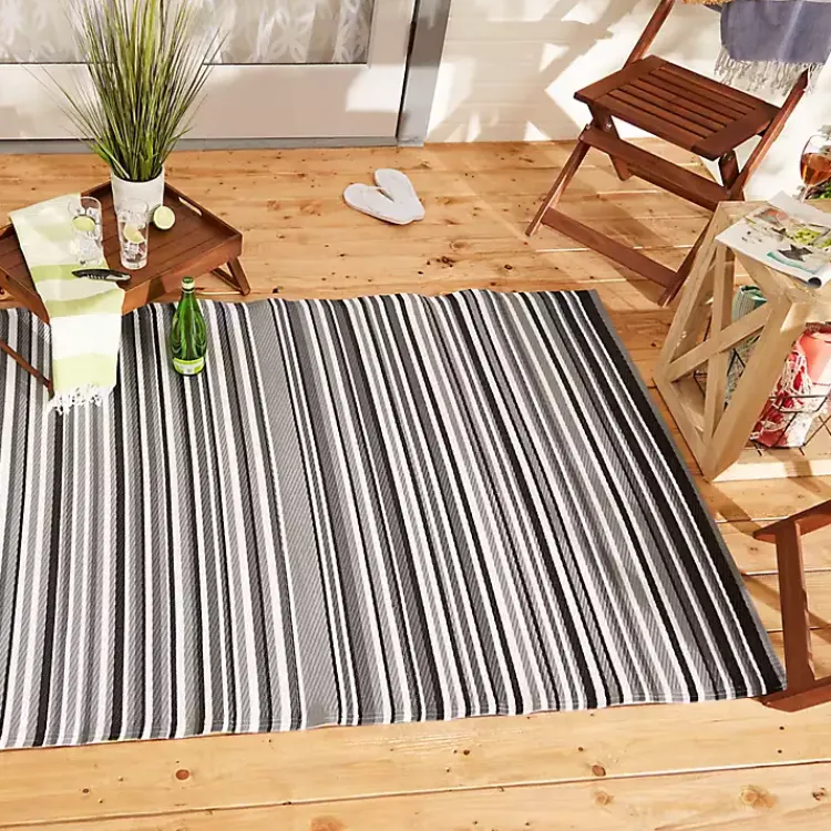Outdoor Rugs-Kirklands Home Black Barcode Stripe Outdoor Area Rug, 4x6