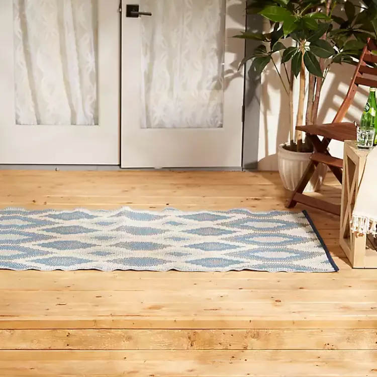 Outdoor Rugs-Kirklands Home Blue & Gray Diamond Stripe Outdoor Area Rug, 3x6